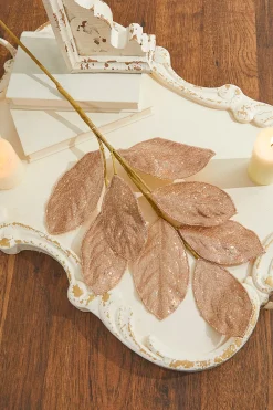 Decorator's Warehouse 28" Rose Gold Micro Beaded Sequins Magnolia Leaf Spray > Sugar & Spice|Christmas Sprays