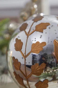 Decorator's Warehouse 6" Round Antique Mercury Glass and Botanical Gold Etched Ornament > Christmas Decor|Natural Elegance