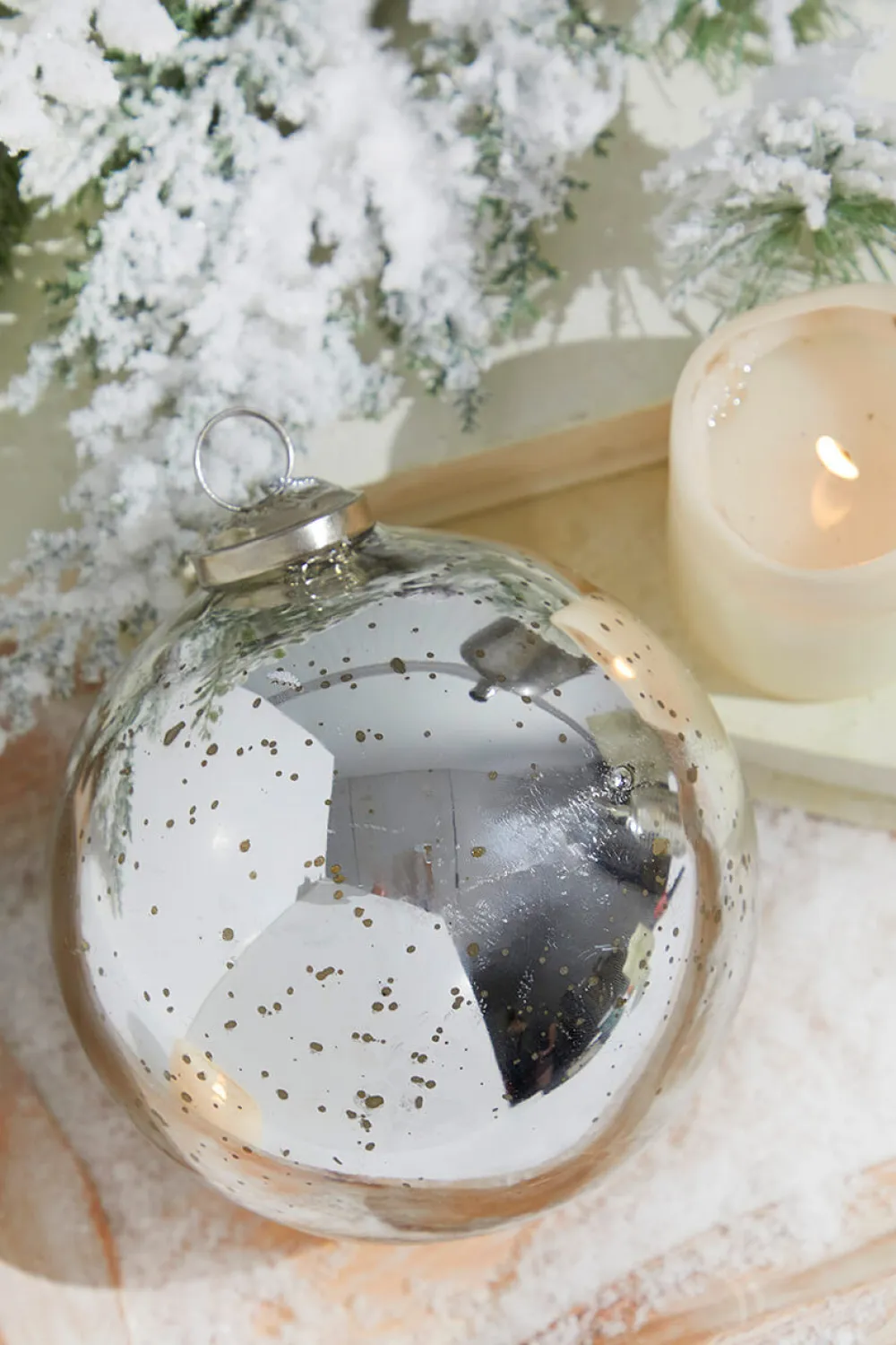 Decorator's Warehouse 5" Round Antique Silver Mercury Glass Ball Ornament > White Christmas|Christmas Decor