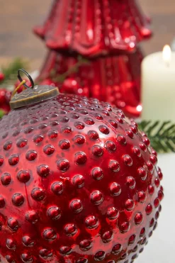 Decorator's Warehouse 6" Round Hobnail Ruby Mercury Glass Ornament > Christmas Decor|Christmas Ornaments