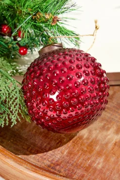 Decorator's Warehouse 4" Round Hobnail Ruby Mercury Glass Ornament > Cardinal|Christmas Decor