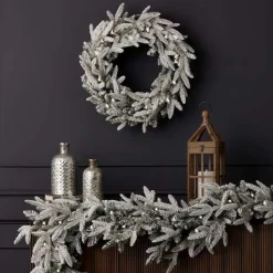 Decorator's Warehouse 9' Royal Oaks Flocked Plug-In Garland with Warm White LED Lights > Christmas Decor|Outdoor Lighting