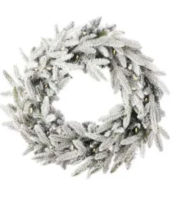 Decorator's Warehouse 24" Royal Oaks Flocked Plug-In Wreath with Warm White LED Lights > Under 30"|Pre-Lit Wreaths