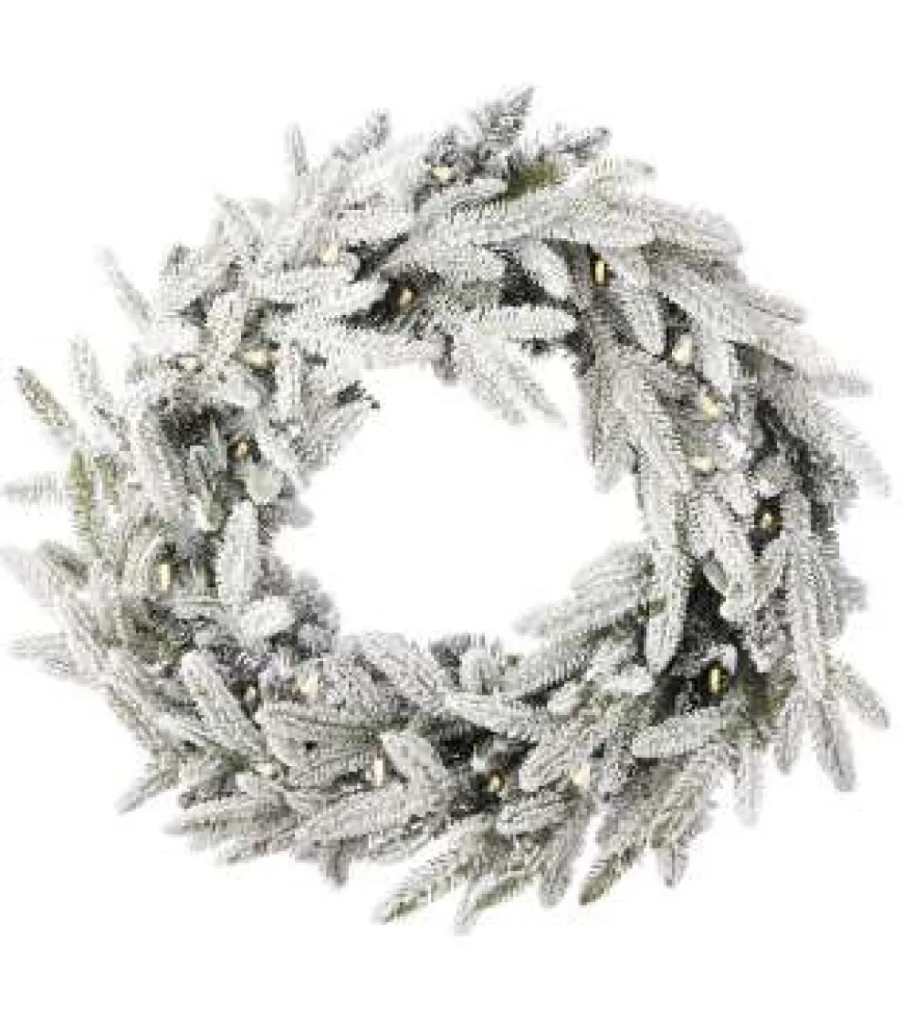 Decorator's Warehouse 24" Royal Oaks Flocked Plug-In Wreath with Warm White LED Lights > Under 30"|Pre-Lit Wreaths