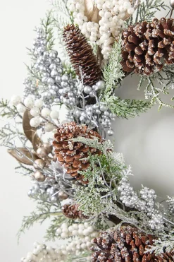Decorator's Warehouse 24" Rustic Christmas Wreath > White Christmas|Red & Silver