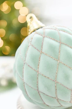 Decorator's Warehouse 6" Sage & Gold Glitter Flocked Ball Ornament > Christmas Decor|Christmas Ornaments
