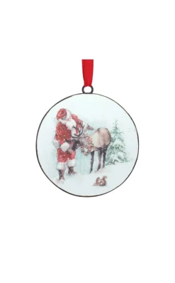 Decorator's Warehouse 5.75” Santa and Animal Disc Ornament > Cardinal|Christmas Decor
