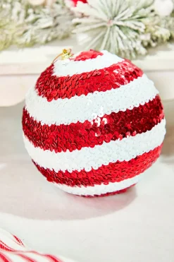 Decorator's Warehouse 6" Sequin Stripe Ball Ornament > Peppermint|Christmas Decor