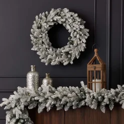 Decorator's Warehouse 9' Shadow Woods Spruce Flocked Plug-In Garland with Warm White LED Lights > Pre-Lit Garlands|Christmas Garlands