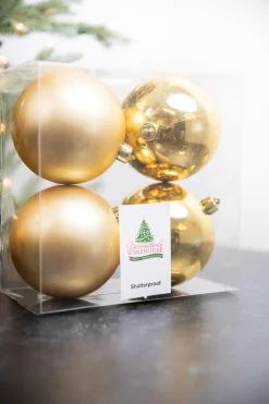 Decorator's Warehouse 3.9” Shiny/Matte Gold Shatterproof Ornaments - Set of 4 > Classic Christmas|Nutcracker