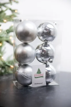 Decorator's Warehouse 3.1” Shiny/Matte Silver Shatterproof Ornaments - Set of 6 > White Christmas|Boxed Sets