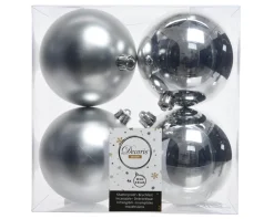 Decorator's Warehouse 3.9” Shiny/Matte Silver Shatterproof Ornaments - Set of 4 > White Christmas|Boxed Sets