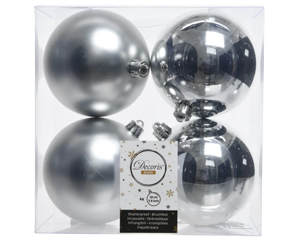 Decorator's Warehouse 3.9” Shiny/Matte Silver Shatterproof Ornaments - Set of 4 > White Christmas|Boxed Sets