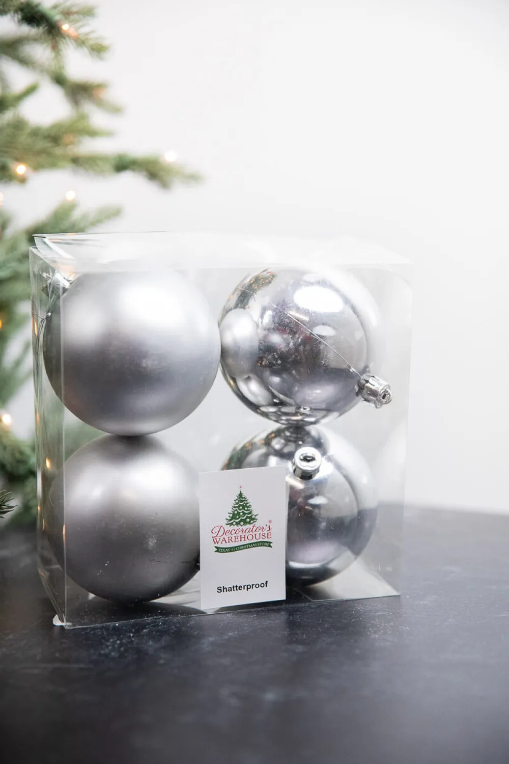 Decorator's Warehouse 3.9” Shiny/Matte Silver Shatterproof Ornaments - Set of 4 > White Christmas|Boxed Sets