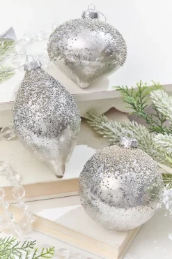Decorator's Warehouse 4" - 4.5" Silver Beaded Glass Ornament > White Christmas|Christmas Decor