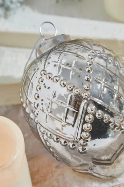 Decorator's Warehouse 5" Silver Beaded Regal Burnished Mercury Glass Ornament > White Christmas|Christmas Decor