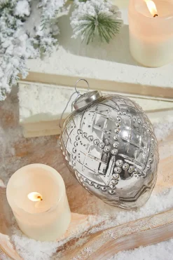 Decorator's Warehouse 5" Silver Beaded Regal Burnished Mercury Glass Ornament > White Christmas|Christmas Decor