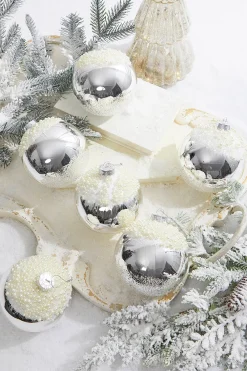 Decorator's Warehouse 5" Silver Christmas Ball Ornament - Set of 6 > White Christmas|Boxed Sets