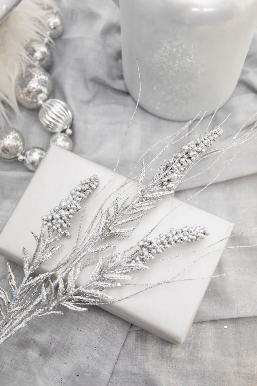Decorator's Warehouse 30” Silver Glitter Berry Spike/Twig Christmas Spray > White Christmas|Christmas Sprays