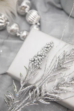 Decorator's Warehouse 30” Silver Glitter Berry Spike/Twig Christmas Spray > White Christmas|Christmas Sprays