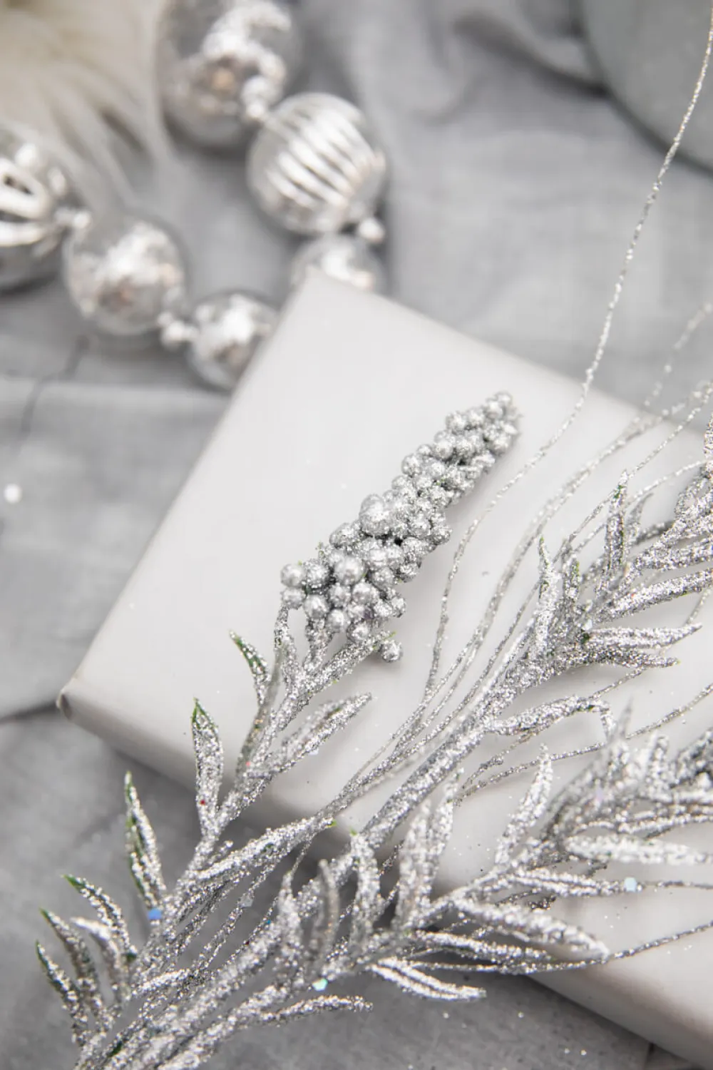 Decorator's Warehouse 30” Silver Glitter Berry Spike/Twig Christmas Spray > White Christmas|Christmas Sprays