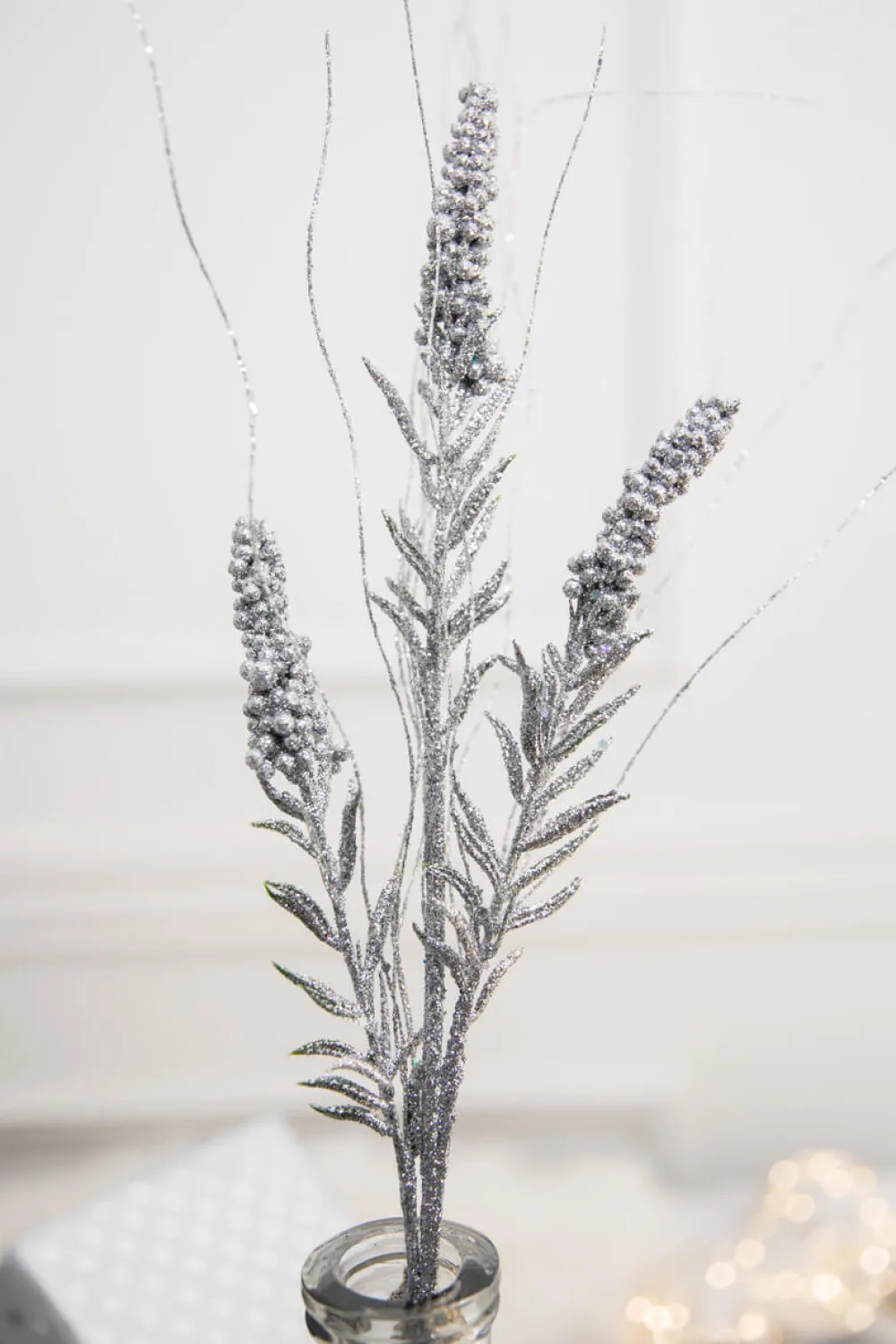 Decorator's Warehouse 30” Silver Glitter Berry Spike/Twig Christmas Spray > White Christmas|Christmas Sprays