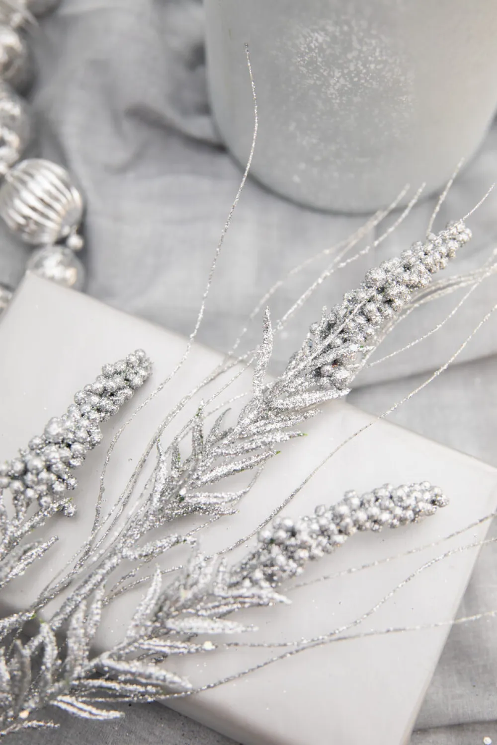 Decorator's Warehouse 30” Silver Glitter Berry Spike/Twig Christmas Spray > White Christmas|Christmas Sprays