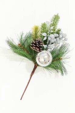 Decorator's Warehouse 14.5" Silver Glitter Pinecone Ornament Spray > White Christmas|Christmas Decor