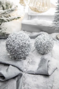 Decorator's Warehouse 4” Silver Ice & Sequin Ball Ornament > Christmas Ornaments|White Christmas