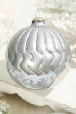 Decorator's Warehouse 5"- 6" Silver Pearlescent Glass Ornament > White Christmas|Red & Silver