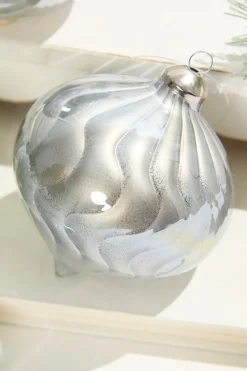 Decorator's Warehouse 5"- 6" Silver Pearlescent Glass Ornament > White Christmas|Red & Silver