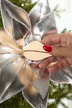 Decorator's Warehouse 24" Silver Retro Poinsettia Stem with Jingle Bells > Christmas Decor|Christmas Flowers