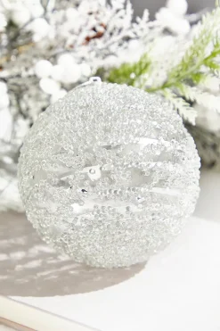 Decorator's Warehouse 4" Silver Sequin Iced Ball Ornament > White Christmas|Christmas Decor