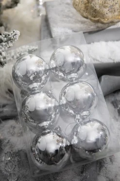 Decorator's Warehouse 3" Silver Shiny Ball - Box of 6 > White Christmas|Boxed Sets