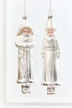 Decorator's Warehouse 8" Silver & White Glass Santa Ornament > White Christmas|Christmas Decor