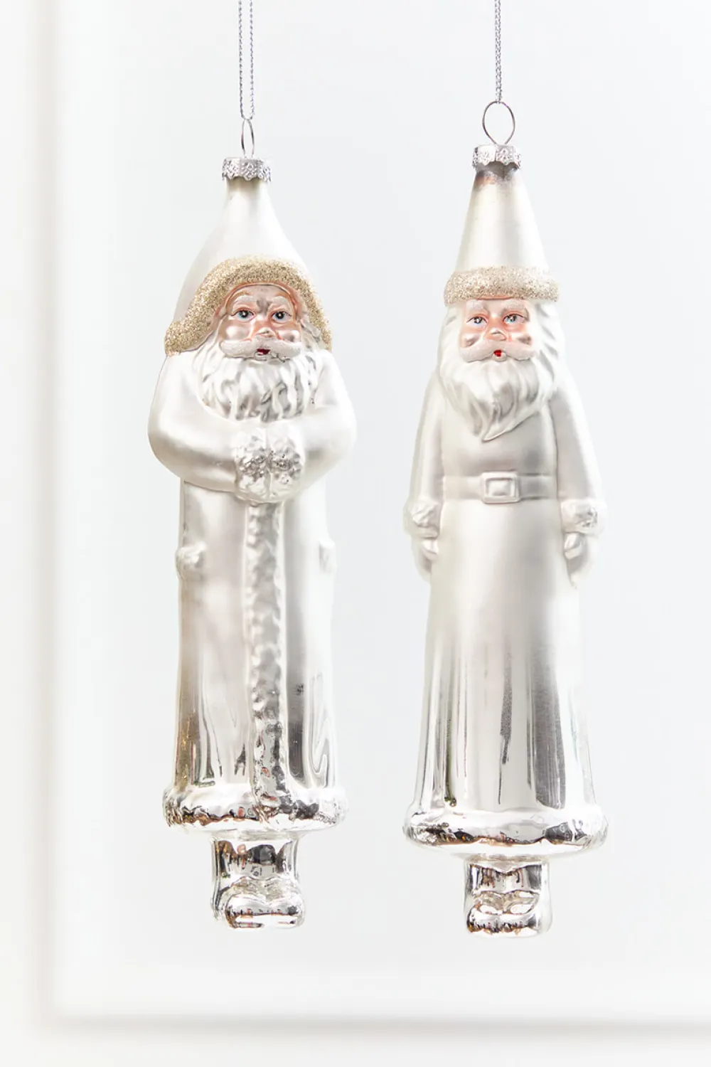 Decorator's Warehouse 8" Silver & White Glass Santa Ornament > White Christmas|Christmas Decor