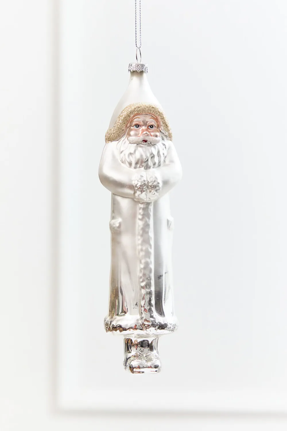 Decorator's Warehouse 8" Silver & White Glass Santa Ornament > White Christmas|Christmas Decor