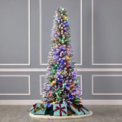 Decorator's Warehouse 7' Slim Snow Kissed Pine Tree with 250 Multicolor LED Lights > Christmas Decor|Flocked Or White