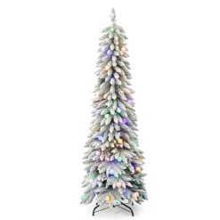 Decorator's Warehouse 7' Slim Snow Kissed Pine Tree with 250 Multicolor LED Lights > Christmas Decor|Flocked Or White