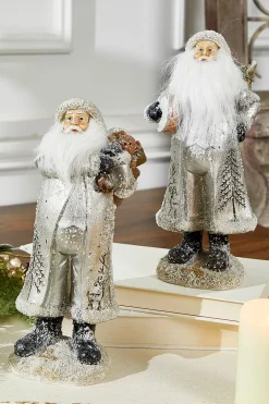 Decorator's Warehouse Small Resin Silver Snow Santa Figurine > Winter Woodland|Christmas Accents