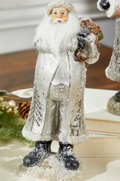 Decorator's Warehouse Small Resin Silver Snow Santa Figurine > Winter Woodland|Christmas Accents