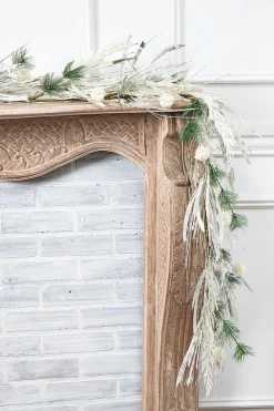 Decorator's Warehouse 5' Snow Cedar Pine Starburst Ball Grass Garland > Winter Woodland|Christmas Decor