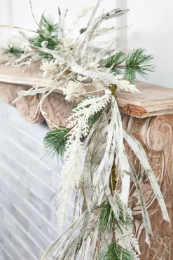 Decorator's Warehouse 5' Snow Cedar Pine Starburst Ball Grass Garland > Winter Woodland|Christmas Decor