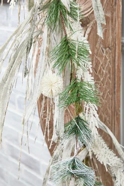 Decorator's Warehouse 5' Snow Cedar Pine Starburst Ball Grass Garland > Winter Woodland|Christmas Decor