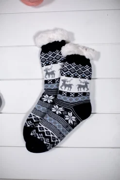 Decorator's Warehouse Snowflake Sparkle Deer Thermal Slipper Socks with Non-Slip Grippers > Fun Gifts|Christmas Decor