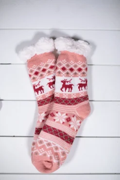 Decorator's Warehouse Snowflake Sparkle Deer Thermal Slipper Socks with Non-Slip Grippers > Fun Gifts|Christmas Decor