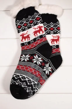 Decorator's Warehouse Snowflake Sparkle Deer Thermal Slipper Socks with Non-Slip Grippers > Fun Gifts|Christmas Decor