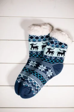 Decorator's Warehouse Snowflake Sparkle Deer Thermal Slipper Socks with Non-Slip Grippers > Fun Gifts|Christmas Decor