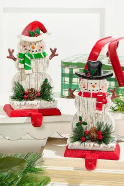 Decorator's Warehouse 8.25" Snowman Stocking Holder with Pine And Berry Accent > Farmhouse|Christmas Accents