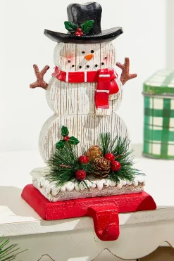 Decorator's Warehouse 8.25" Snowman Stocking Holder with Pine And Berry Accent > Farmhouse|Christmas Accents